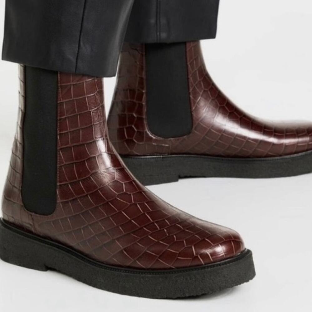 Staud Palamino Boots In Mahogany Faux Croc 39/9 NWOB